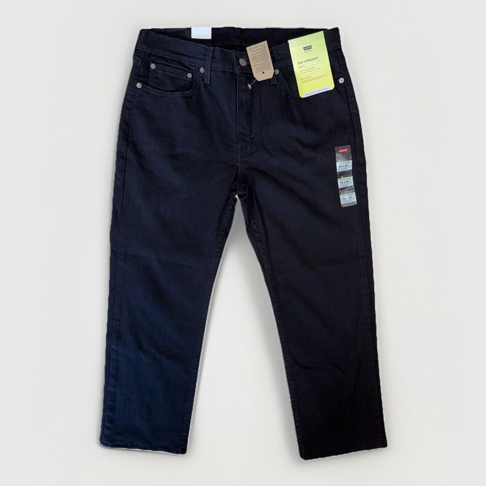 NWT Levi's 514 Straight Jeans Mens 32x25 Black Stretch Denim Hemmed Tagged 32x30